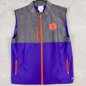 Clemson Tigers Vest Mens Large Gray Purple College Football Champion Full Zip